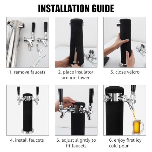 Dbgogo Kegerator Tower Insulator for Standard 3” Diameter Double Tap Draft Beer Tower, Stretchy Neoprene Beer Tower Cover to Minimize Condensation & Reduce Foam - Thumbnail 5