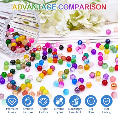 Image of XSEINO About 1200PCS 6mm Glass Beads Bracelet Making Set, 144 Color Colorful Round Style Glass Beads for Bracelet and Jewelry Making and DIY Crafts,Friendship Bracelets
