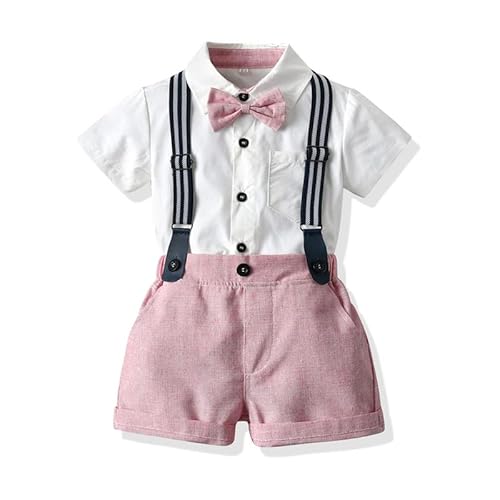 UUAISSO Niño Bebé Niño Caballero Trajes De Manga Corta Mono Camisas Tirantes Pantalones Verano Infantil Pequeño Niño Trajes Rosa 18-24 meses