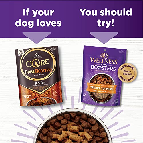 Image of Wellness Bowl Boosters Tender Toppers Dog Food Topper for Small, Medium, and Large Breeds, Grain Free, Natural, Turkey and Chicken Recipe, 8 oz Bag (Pack of 2)