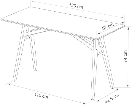 Acrobat Beech Solid Wood Leg White Desk - 130x57 cm, Scandinavian Style, Modern Design, For Office and Home Use