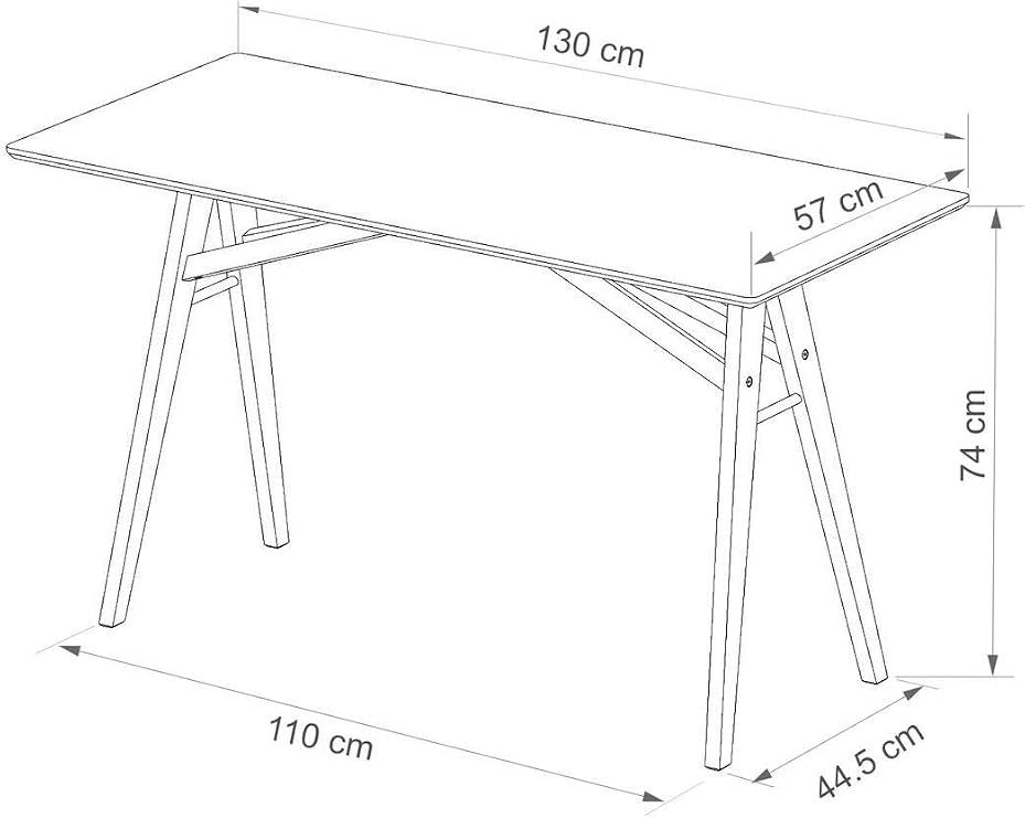 Acrobat Beech Solid Wood Leg White Desk - 130x57 cm, Scandinavian Style, Modern Design, For Office and Home Use