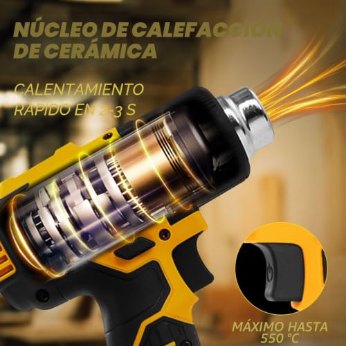 Miniatura 5 de Pistola De Calor Inalámbrica Para Batería Dewalt De 20 V, Pistola De Aire Caliente Inalámbrica Con 5 Boquillas, 2 Ajustes De Temperatura Máxima De 550 C Para Tubos Termorretráctiles, Envoltura De