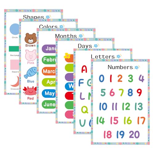 Cartazes educativos, 6 peças, material de volta às aulas, pré-escolar, jardim de infância, sala de a