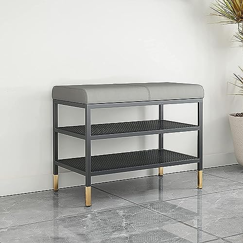 Banco para zapatos con estructura de metal de 2 niveles y almacenamiento integrado