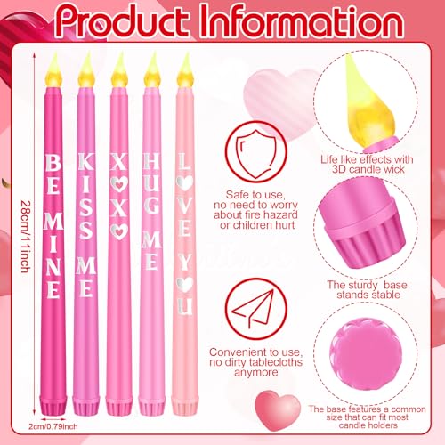 Image of Aurelema 5 Pcs Valentines Day LED Flameless Candle Set Valentine Day Conversation Flameless Taper Candles with Words Battery Operated Seasonal Celebration with Remote for Wedding Romantic Night