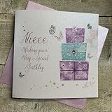 white cotton cards Niece ręcznie robiona kartka urodzinowa, różowa prasa, WB87