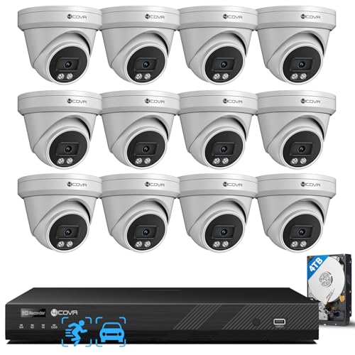 4COVR 4K PoE Security Camera System 16 Channel, AI Human Vehicle Detection & Night Vision, 12Pcs 8MP Wired Commercial Dome IP Camera IP67, 8MP NVR 4TB HDD, Business Surveillance Outdoor, LY9