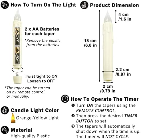 Furora LIGHTING 7" Taper Flameless Led Candles - Flickering Tapered Candles Battery Operated, Remote Control Candlesticks with Timer Featured - Pack of 6