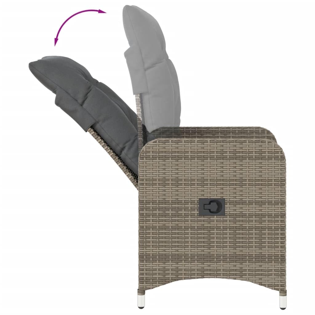 Poltrona da giardino con cuscino, regolabile, in polyrattan, resistente alle intemperie, per esterni, con braccioli e imbottitura rimovibile, ideale per balcone, terrazza, giardino