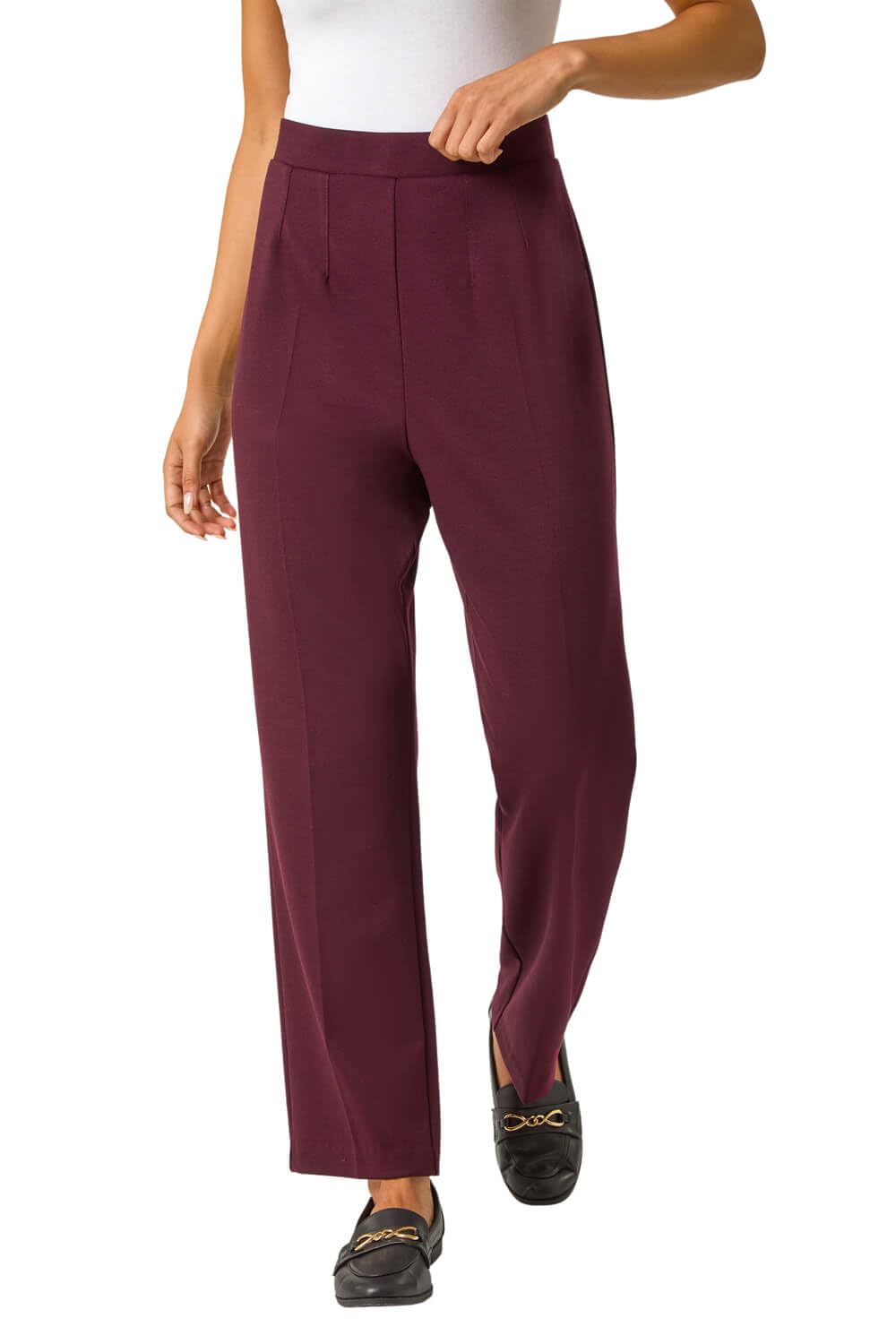 Roman Women's Wine Petite Straight Leg Ponte Stretch Trouser In | : Size 18