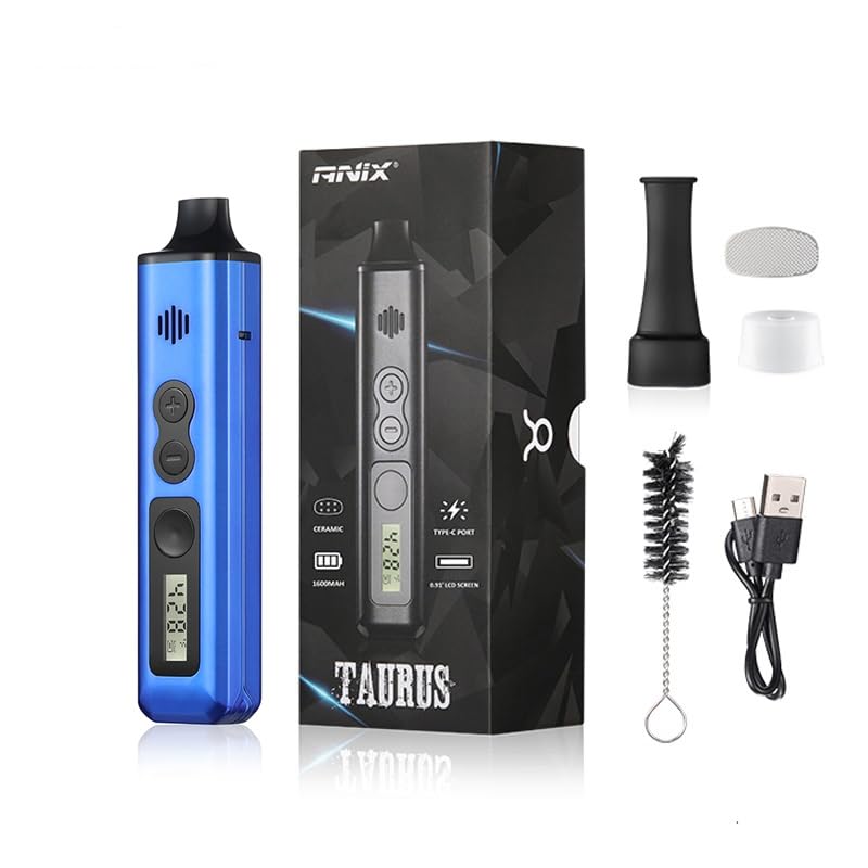 Taurus Vaporizador de hierbas secas, Control de la temperatura 1300mAh Batería con LCD, Cámara de calefacción Cerámica Oven, Anix Taurus Steam Herbal Vape Pen Kit (Azul/Blue)