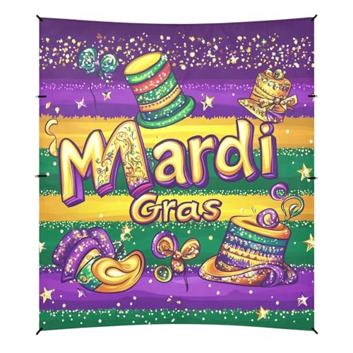 Mardi Gras Carnival Lipstick Hats Floats Foldable Beach Tent UPF50+ Protection Waterproof Sun Shade with Sandbags and Shovel for Family Trips, Picnics & Camping