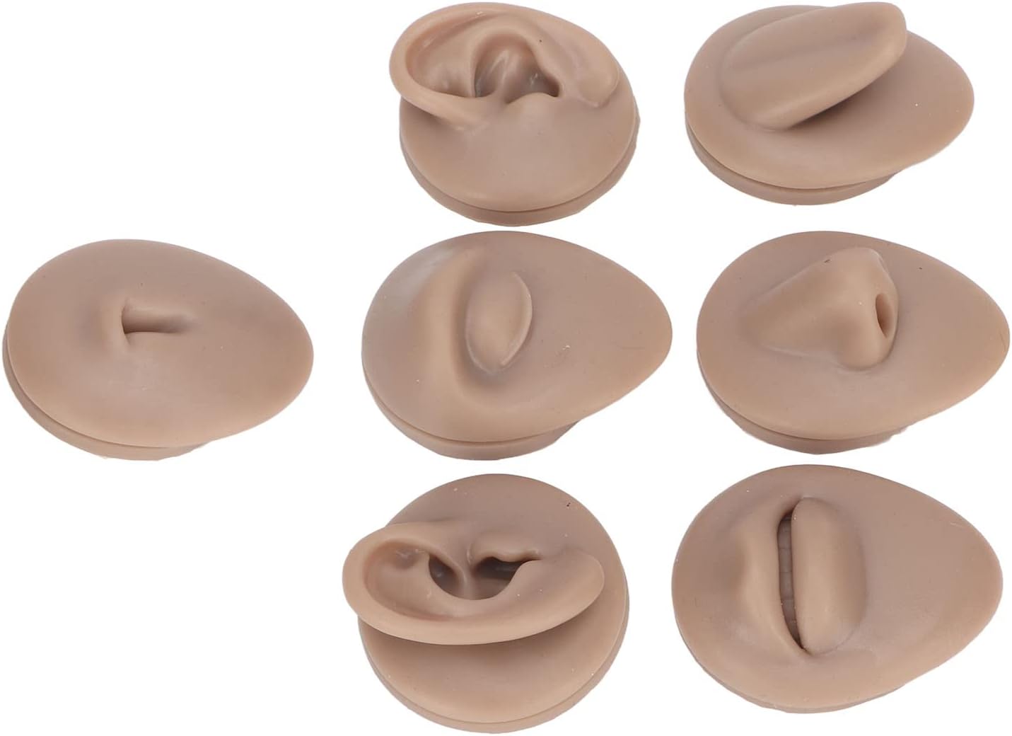 Focket 7PCS Piercing Practice Model, Silicone Ear Model Flexible Model Body Parts Tongue Model Model Mouth Model Nose Model Navel Model for Jewelry Display Teaching Tool (Dark
