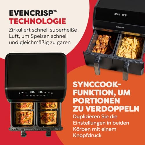 Instant Pot – Vortex Dual Black Heißluftfritteuse – Groß 8 l, Familiengröße, zweifach, 2 4-l-Körbe, 8 in 1 – Dörren, Grillen, Backen… – Ansicht 5