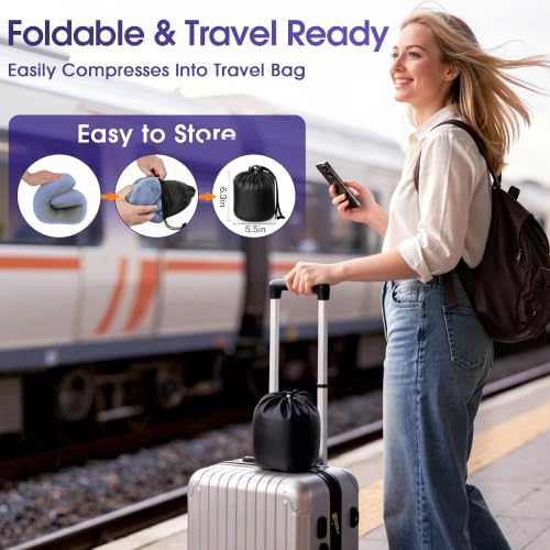 Image of CloudBliss Travel Pillow for Airplanes, Memory Foam Neck Pillow Set, Blue