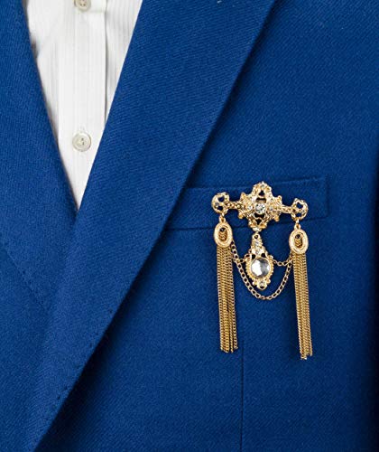 Knighthood Royal Gold Engraved Shimmery Stone And Chain Detailing Brooch #TOP2