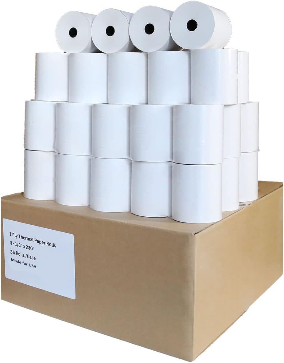 Sales4less (25 Rolls) 3 1/8 x 230 Thermal Paper Receipt Rolls Premium Quality Fits All POS Cash Registers BPA Free