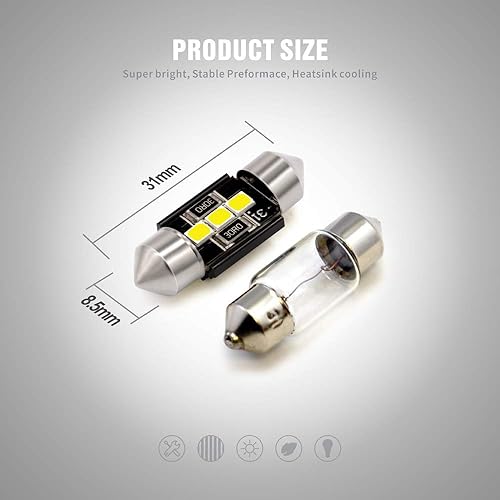 Miniatura 4 de SIR IUS LED Bombillas LED N3 DE3175 de color blanco puro súper brillante, 300 lúmenes, chipset 3030 para interiores de automóvil, camión, cúpula,