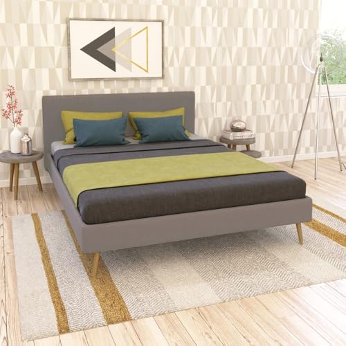WEBER INDUSTRIES Lit Fjord 140x190 Tissu + 1 sommier/Gris Clair
