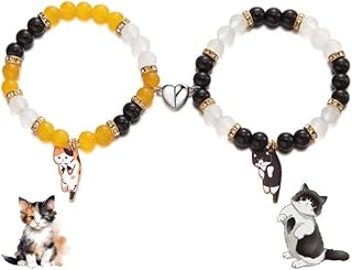 2 Pcs Cat Bracelet Cute Cat Kawaii Kitten Bead Bracelet Couple Matching Animal Charm Bracelets BFF Friendship Bracelet