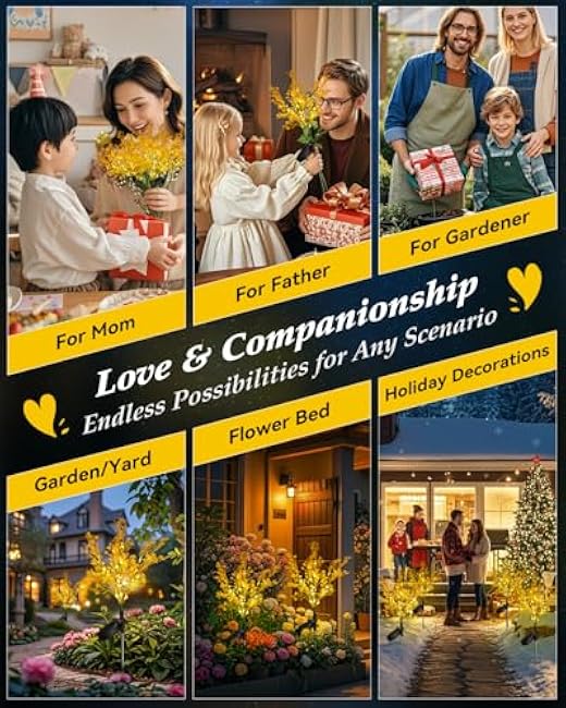 Neporal Garden Solar Lights Outdoor Waterproof IP65 4 Pack, 7-Stems Dusk to Dawn Golden Solar Flowers, Bigger Solar Panel for Garden,Yard, Patio Outdoor Decorative