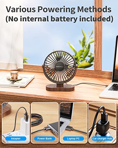 Sweetfull 6.5 Inch Usb Small Desk Fan, 3 Speeds Quiet Portable Desktop Table Fan, 360° Adjustment Personal Mini Fan For Home Office Car Outdoor Travel (Black Wood Grain) #TOP5
