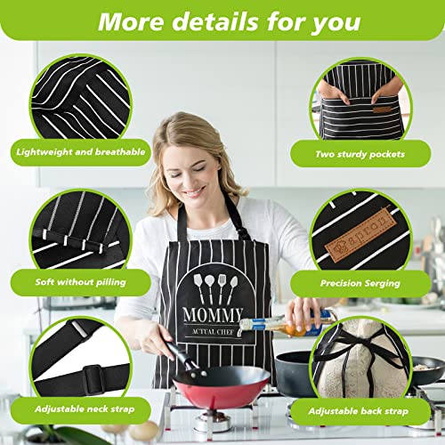 Matching Aprons For Kids And Adults, Contains Mom Apron, Daddy Apron And 2 Kids Aprons, Length Adjustable (Family Suit: 4Pcs) Black #TOP2