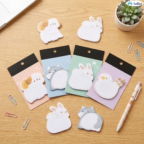 Image of FunBlast Cute Animals Sticky Notes, 4 Sheets - 120 Sticky Notes, Sticky Pad for Study, Point It Marker Stationery Items, Self-Adhesive Memo Pad, Planners and Memo Sticker (Animal Hug)