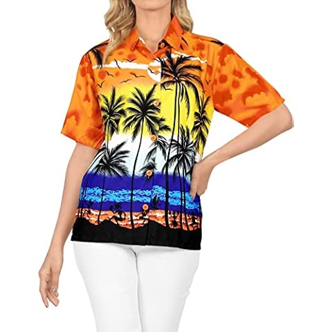 Blusa Hawaiian Shirt LA LEELA Mujer Calabaza Naranja Cover