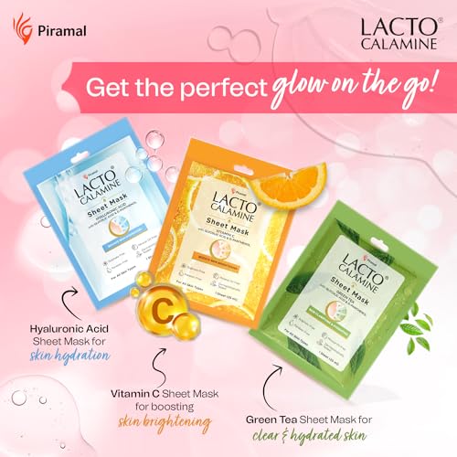 Lacto Calamine Face Sheet Masks | 180g (Pack of 6) Combo Pack | Face Sheet Masks with Vitamin C Serum, Hyaluronic Acid Serum & Green Tea Full Face Masks | Brightening,... - Image 6