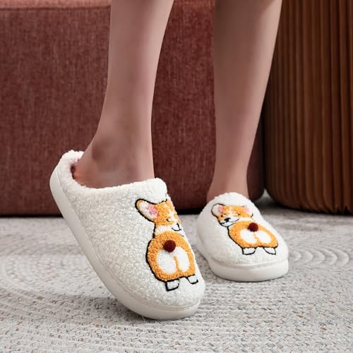 Image of Womens Mens House Slippers Retro Comfy Warm Plush Slip on Fluffy Memory Foam Home Sippers for Winter Indoor Outdoor