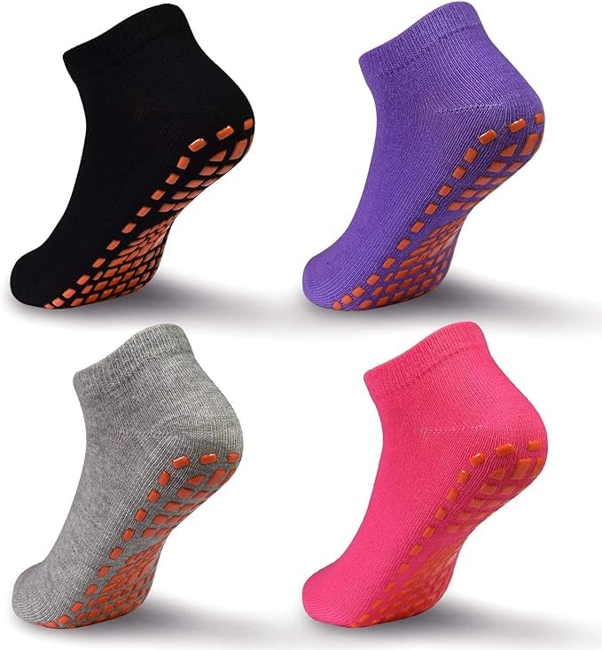 Image of WKLOUYHE Kids Anti-Skid Trampoline Socks 4 Pairs Non Slip Sticky Grips Breathable Cotton Socks for Teenagers