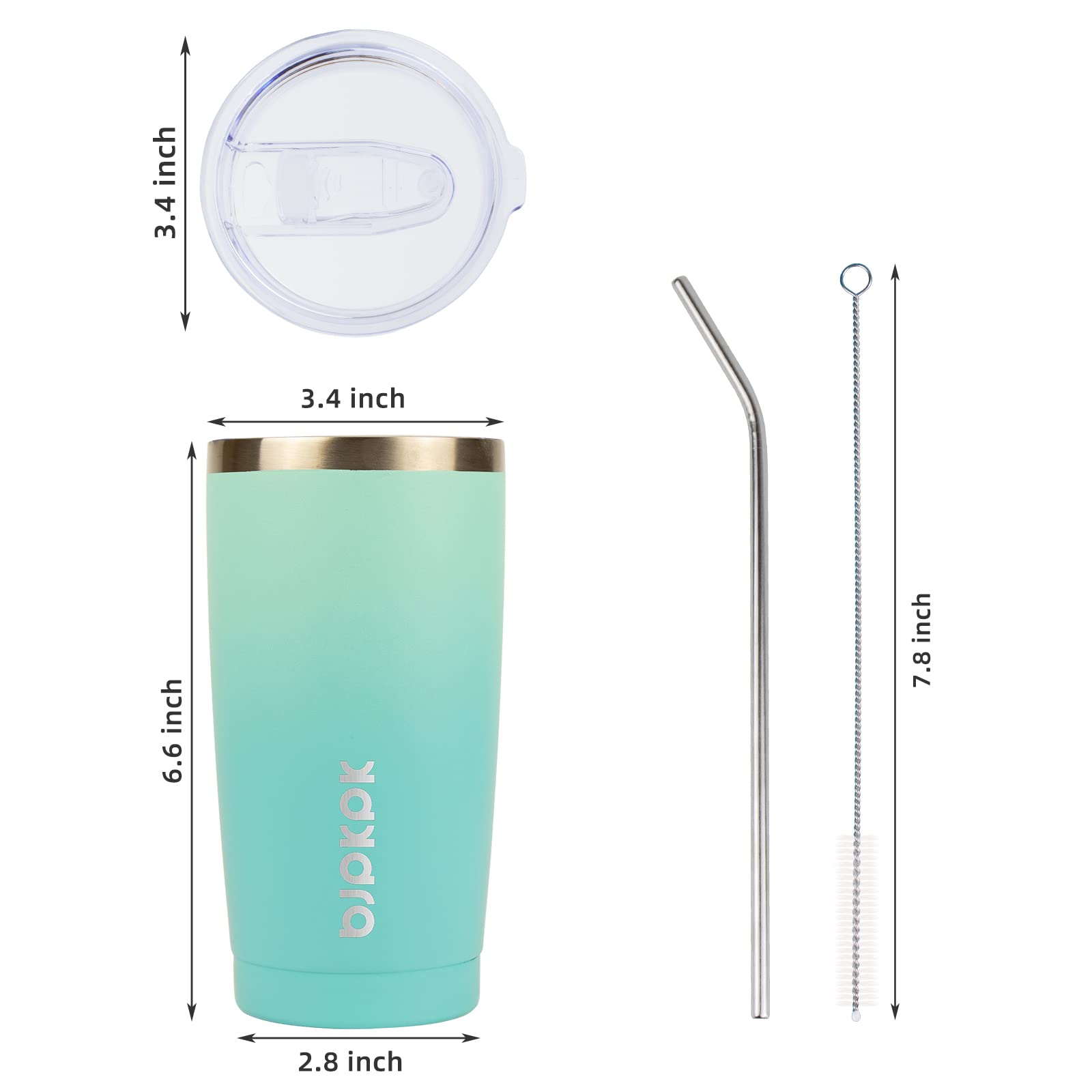 BJPKPK Gobelet isotherme en acier inoxydable de 600 ml avec couvercles et pailles, Vert Menthe