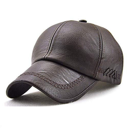 Xinshang Casquette De Baseball en Plein Air, Capuchon en Cuir PU Style Décontracté, Chapeau d'hiver Chaud pour Hommes, Couleur Café/Noir Cover