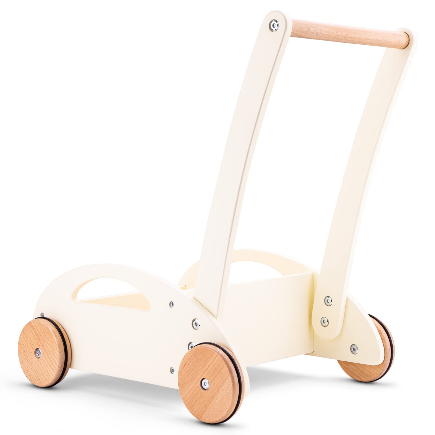 Woet® Holzspielzeug Lauflernwagen mit Bauklötzen - Schiebewagen und Bauklotz Set - Motorische Entwicklung - Ab 1 Jahren