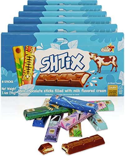 Elite Shtix Rich Milk Chocolate Sticks Filled With Milk-Flavored Creme, 3.39 OZ (6 Pack =48 Individually Wrapped Chocolate Shtix) Fun & Festive, Perfect Hanukkah and Holiday Treat