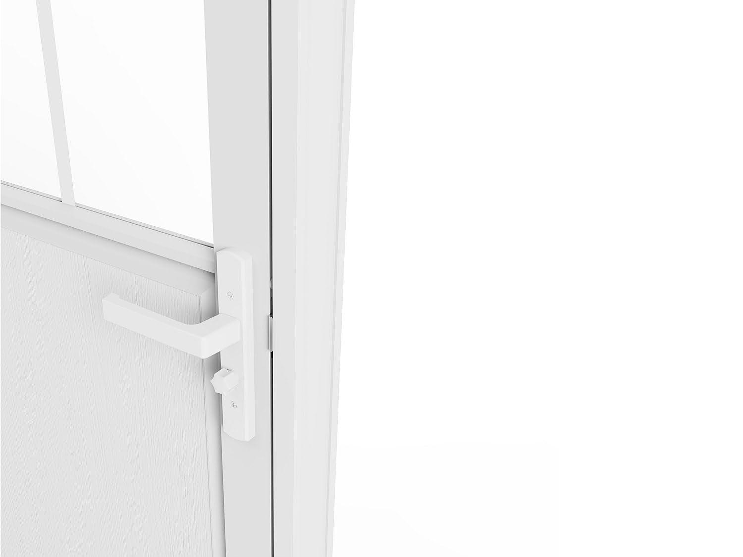Vente-unique-Puerta reversible de aluminio y vidrio templado tipo taller - Alt. 204 x L73 cm - Blanco - ERMELO