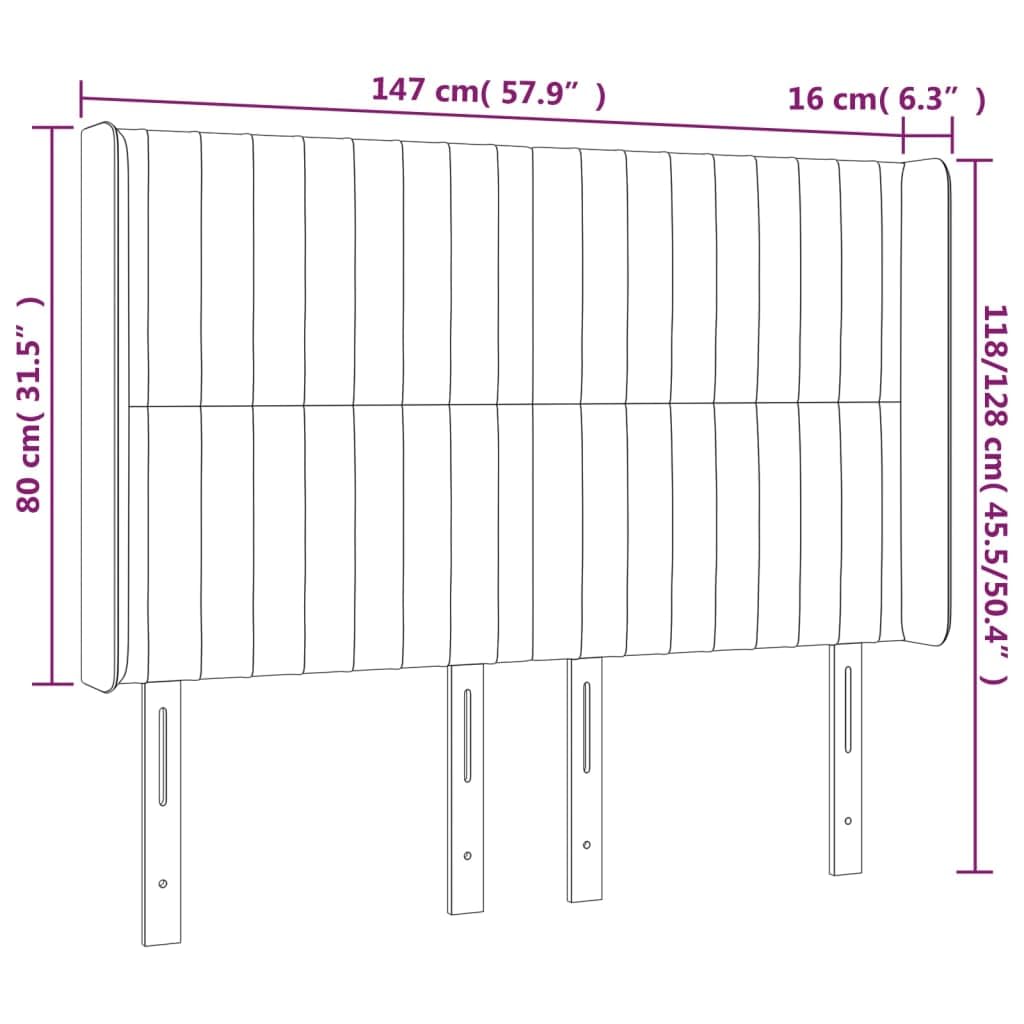 Cabecero LED de terciopelo, 147 x 16 x 118/128 cm, color gris oscuro, altura ajustable con tira RGB enchufable y alerce macizo para dormitorio, habitación juvenil, habitación de invitados