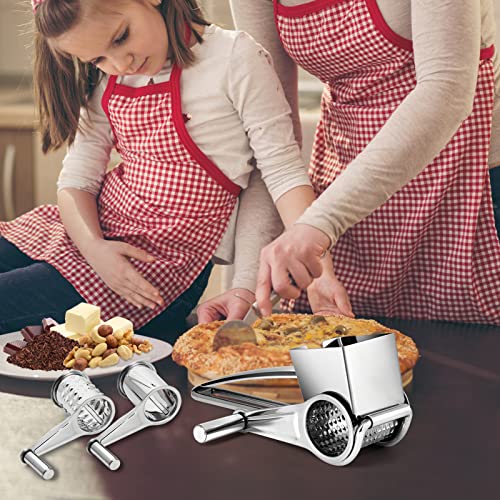 Rotary Cheese Grater Stainless Steel Manual Handheld Cheese Grater Shredder Cutter With 3 Drum Blades Hand Crank Kitchen Tool For Grating Hard Cheese Chocolate Nuts With Gasket #TOP5