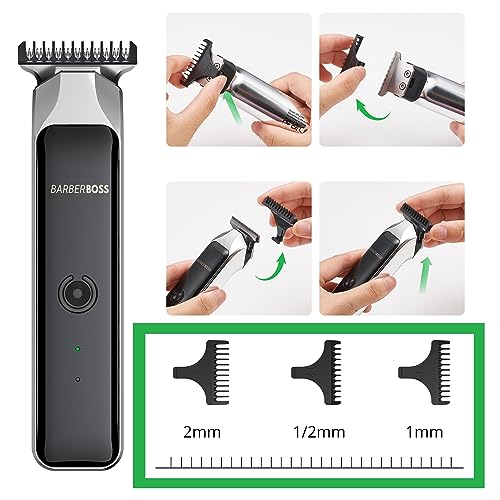 BarberBoss Professional Facial Groomer, Beard Trimmer, Hair Clipper Men, Detail Trimmer, USB Rechargeable, Red/Green Light - Image 4