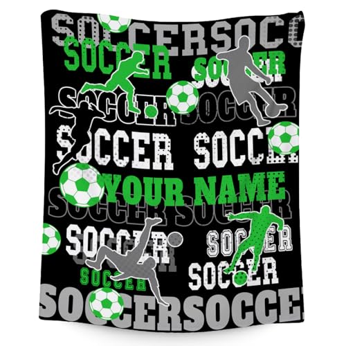 Mercuryelf Custom Soccer Throw Blanket - Soft, Fuzzy & Warm - 40x50 Inches Flannel Blankets for Travel, Office - Black Sports Throws Gift for Kids