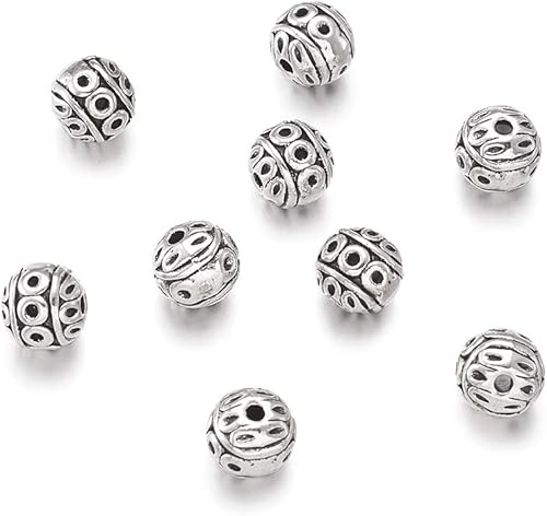 Miniatura 2 de Craftdady 20 cuentas espaciadoras redondas de plata antigua de 0.315 in de metal tibetano para hacer joyas agujero 0.039 in