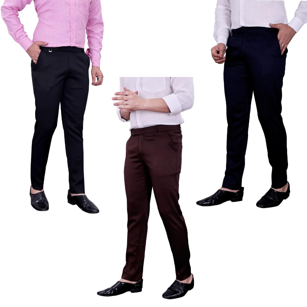 Men’s Polo Fit 4-Way Stretch Trousers – Ankle Length, Quick Dry, Slim Fit Pants for Office, Formal & Casual Wear (Pack of 3) (Black, Coffee, Navy Blue)-picture-17