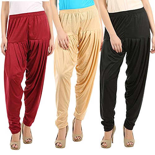 Image of Buy That Trendz Combo Offer (Pack of 3) Cotton Viscose Lycra Dhoti Patiyala Salwar Harem Bottoms Pants for Womens (White, Maroon, Black)