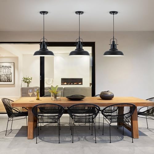 Image of Zlepmlla Famrhouse Pendant Light, Black Pendant Light Fixture with Metal Dome Shade, Adjustable Height Hanging Light for Kitchen Island, Living Room, Bedroom
