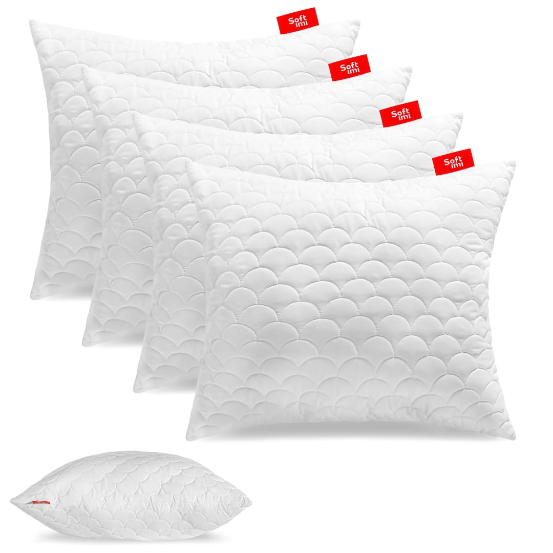 Kopfkissen Schlaffkissen Bettkissen Gestepptes Premium Kissen 4er Set 60x70 cm Antiallergisch - Anti-Milbe - Geruchlos sofort verwendbar - Mit Härteeinstellung (4er Set 60x70 cm)