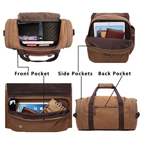 CrossLandy Canvas Gym Bag for Men Women Leather Overnight Bag Travel Carry on Duffel Sports Weekend Tote Bags