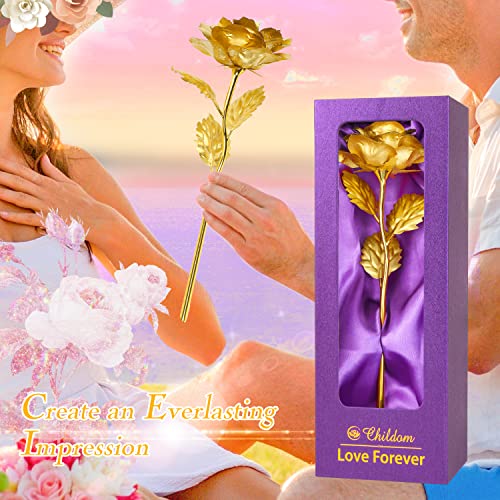 Valentines Day Gifts for Her, Roses Flower Gifts for Women, Mom Birthday Gifts for Her, Gold Roses Gifts with Purple Gift Box, Romantic Valentines Rose Flower Gifts for Mom, Wife,Women,Mom,Anniversary - Thumbnail 6