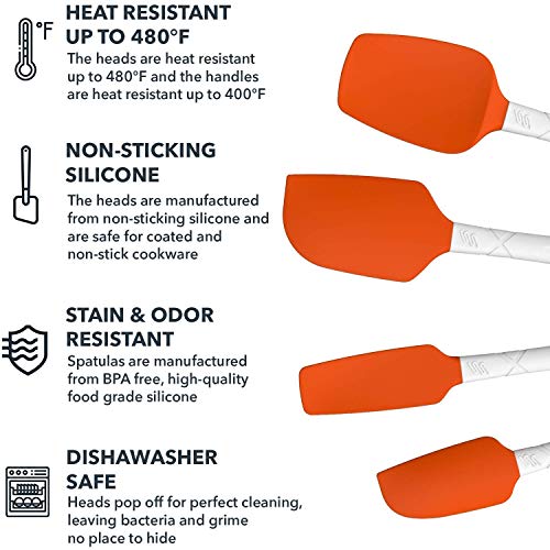 M KITCHEN WORLD Heat Resistant Silicone Spatula Set - Non-Stick Rubber Spatula Kitchen Utensils for Cooking, Baking, and Mixing - Ergonomic, Bakeware Set of 4, Orange